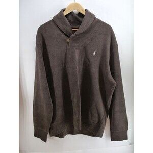 Polo Ralph Lauren Shawl Collar Two Button Sweater Brown Patch Long Sleeves Sz XL